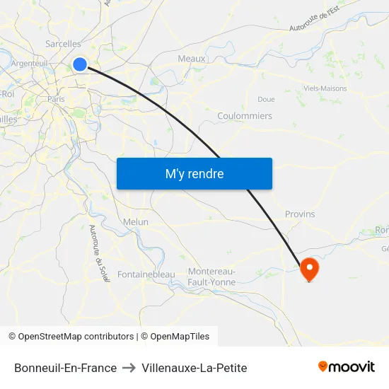 Bonneuil-En-France to Villenauxe-La-Petite map