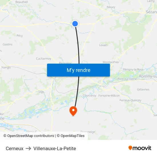 Cerneux to Villenauxe-La-Petite map