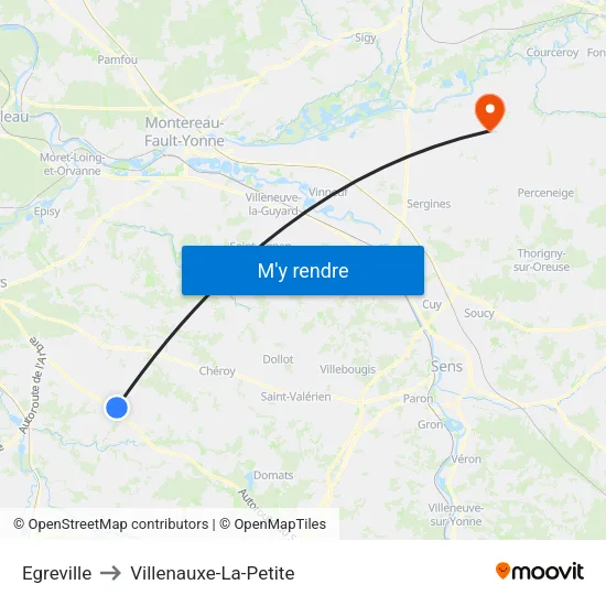 Egreville to Villenauxe-La-Petite map