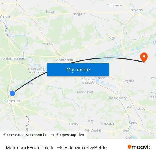 Montcourt-Fromonville to Villenauxe-La-Petite map