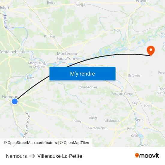Nemours to Villenauxe-La-Petite map