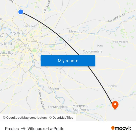 Presles to Villenauxe-La-Petite map