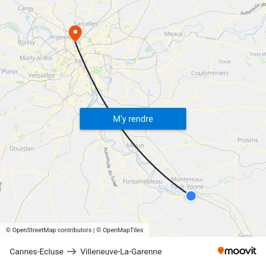 Cannes-Ecluse to Villeneuve-La-Garenne map