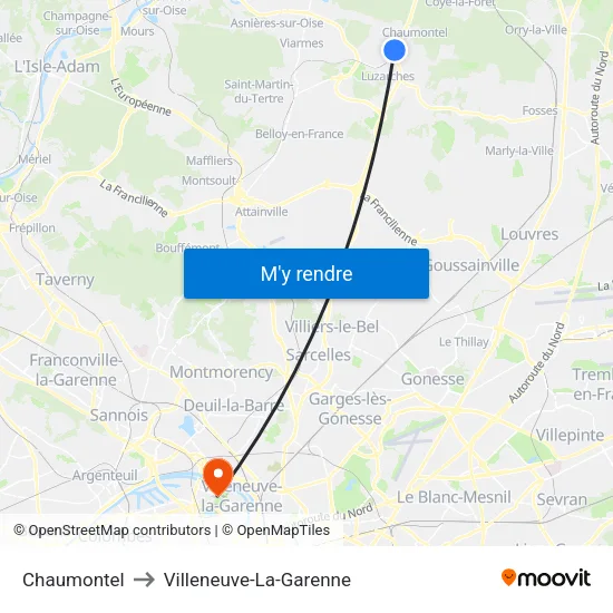 Chaumontel to Villeneuve-La-Garenne map