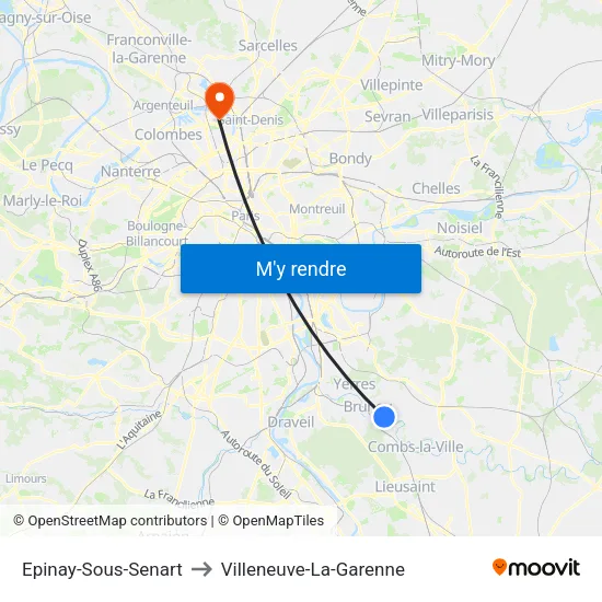 Epinay-Sous-Senart to Villeneuve-La-Garenne map