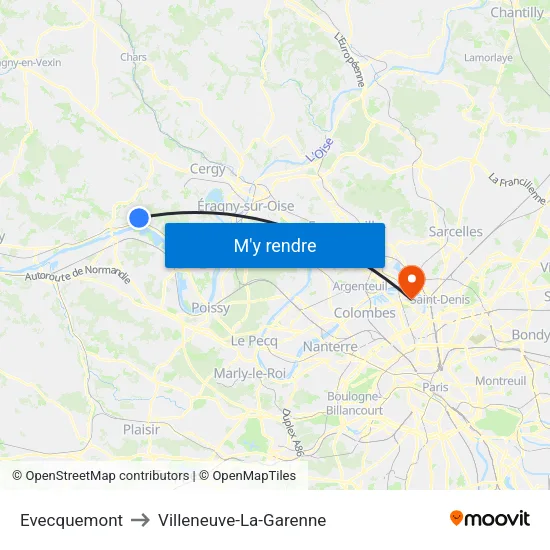 Evecquemont to Villeneuve-La-Garenne map