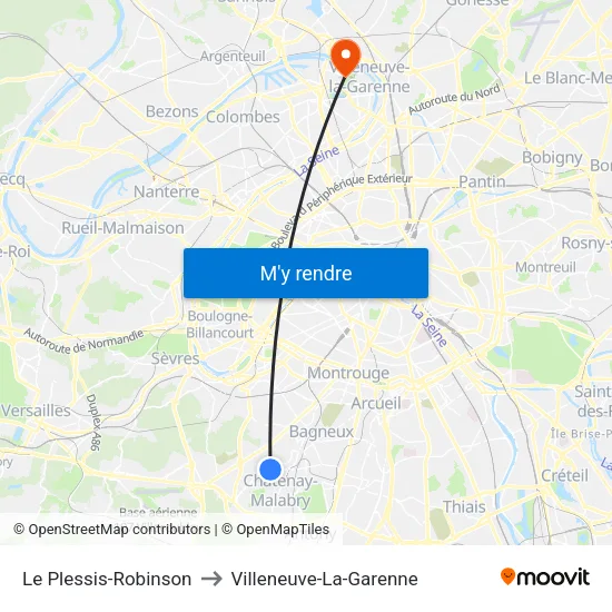 Le Plessis-Robinson to Villeneuve-La-Garenne map