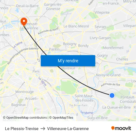 Le Plessis-Trevise to Villeneuve-La-Garenne map