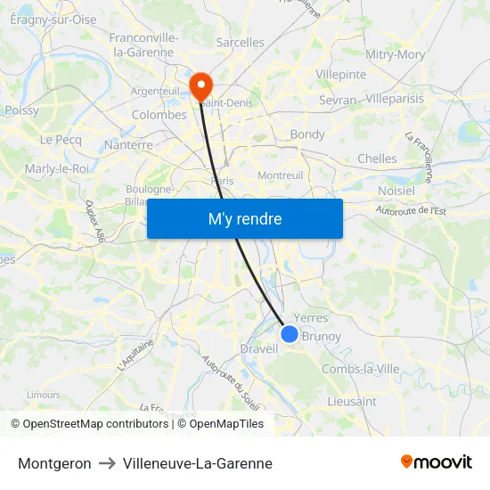 Montgeron to Villeneuve-La-Garenne map