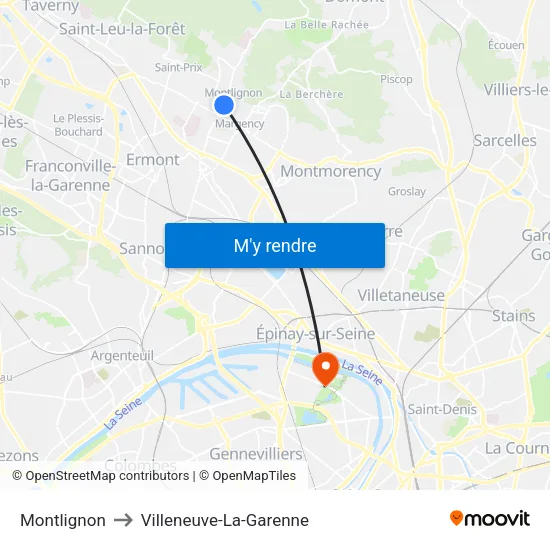 Montlignon to Villeneuve-La-Garenne map