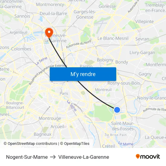 Nogent-Sur-Marne to Villeneuve-La-Garenne map