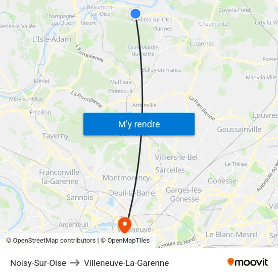 Noisy-Sur-Oise to Villeneuve-La-Garenne map