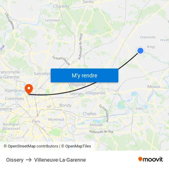 Oissery to Villeneuve-La-Garenne map