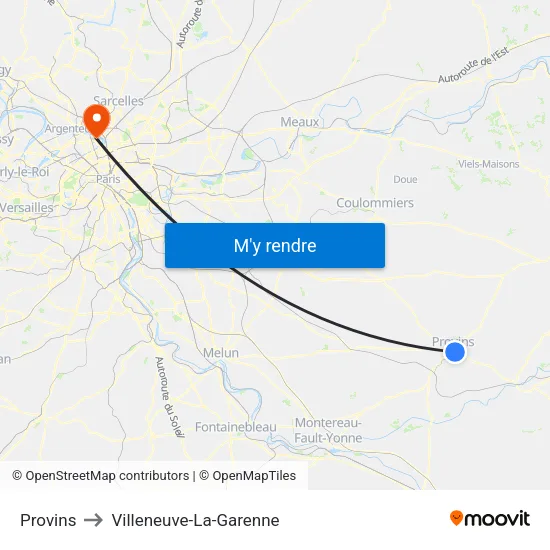 Provins to Villeneuve-La-Garenne map