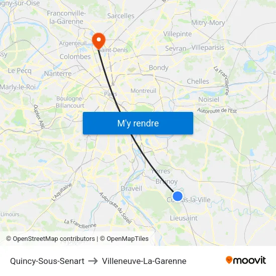 Quincy-Sous-Senart to Villeneuve-La-Garenne map