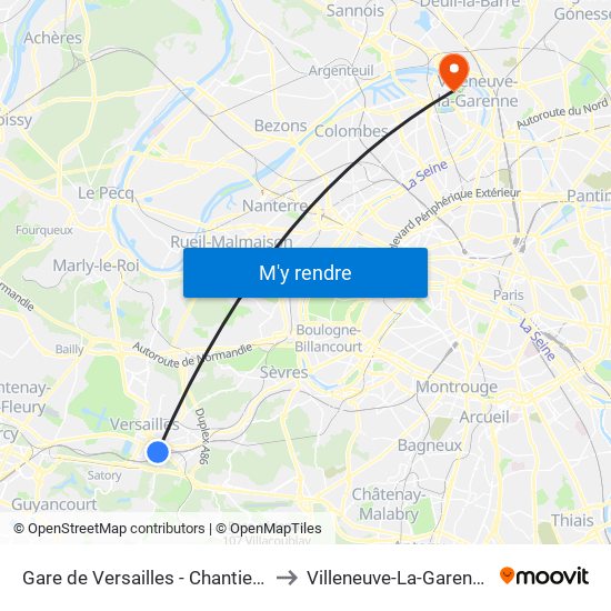 Gare de Versailles - Chantiers to Villeneuve-La-Garenne map