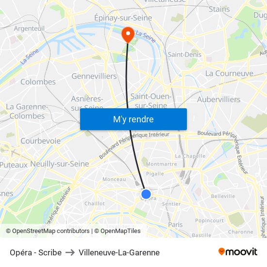Opéra - Scribe to Villeneuve-La-Garenne map
