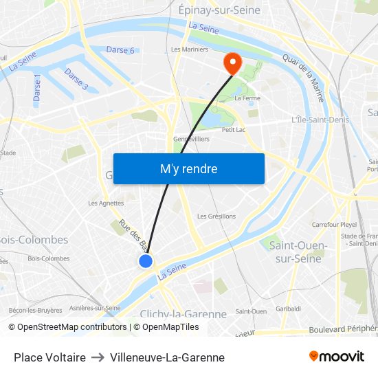 Place Voltaire to Villeneuve-La-Garenne map