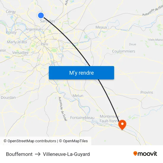 Bouffemont to Villeneuve-La-Guyard map