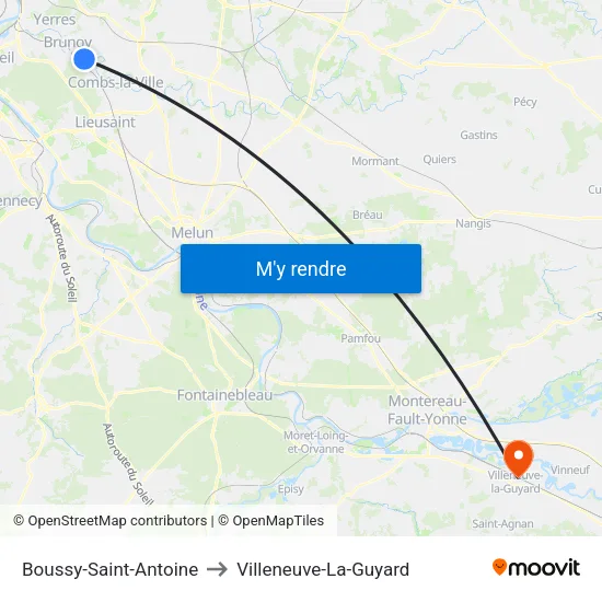 Boussy-Saint-Antoine to Villeneuve-La-Guyard map