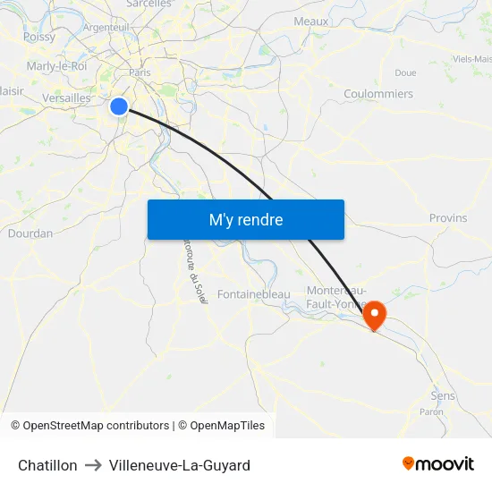 Chatillon to Villeneuve-La-Guyard map