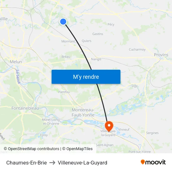 Chaumes-En-Brie to Villeneuve-La-Guyard map