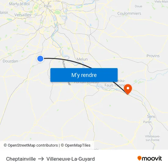Cheptainville to Villeneuve-La-Guyard map