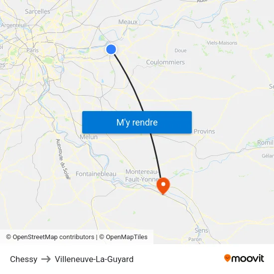 Chessy to Villeneuve-La-Guyard map