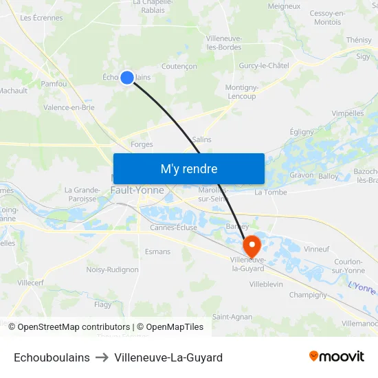 Echouboulains to Villeneuve-La-Guyard map