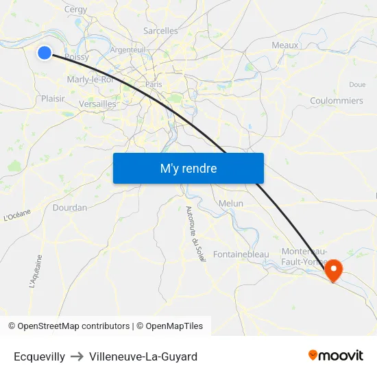 Ecquevilly to Villeneuve-La-Guyard map