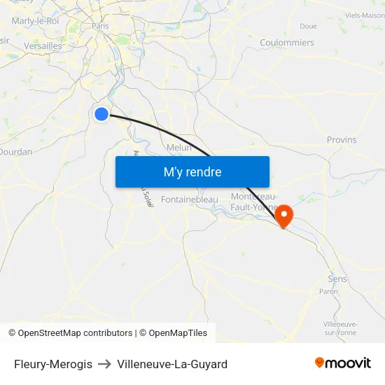 Fleury-Merogis to Villeneuve-La-Guyard map