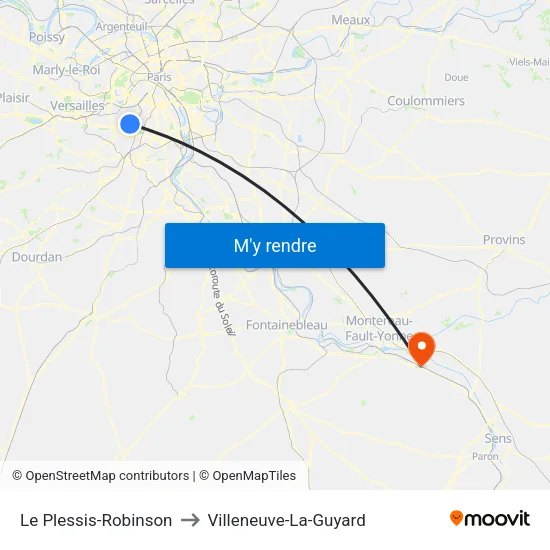 Le Plessis-Robinson to Villeneuve-La-Guyard map