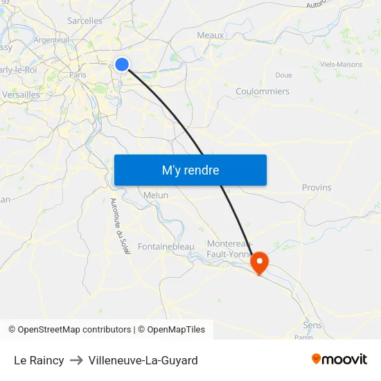 Le Raincy to Villeneuve-La-Guyard map
