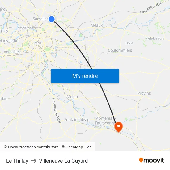 Le Thillay to Villeneuve-La-Guyard map