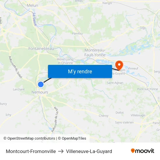 Montcourt-Fromonville to Villeneuve-La-Guyard map
