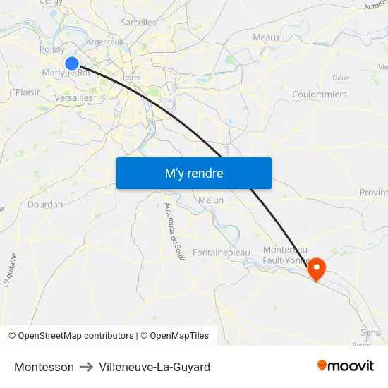 Montesson to Villeneuve-La-Guyard map