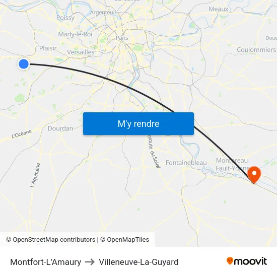 Montfort-L'Amaury to Villeneuve-La-Guyard map