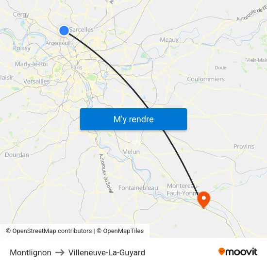 Montlignon to Villeneuve-La-Guyard map