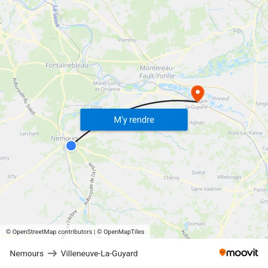 Nemours to Villeneuve-La-Guyard map