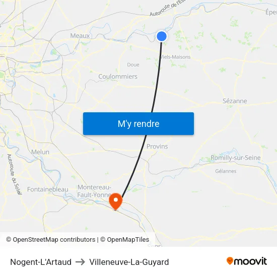 Nogent-L'Artaud to Villeneuve-La-Guyard map