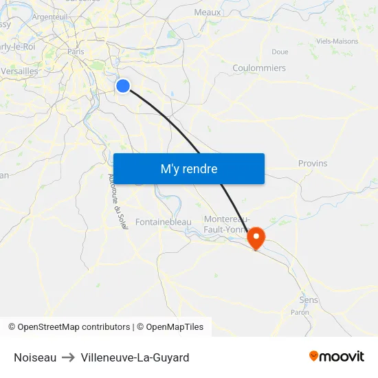 Noiseau to Villeneuve-La-Guyard map