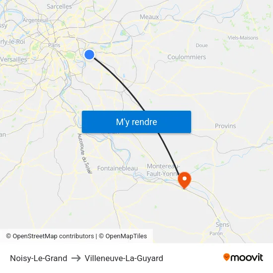 Noisy-Le-Grand to Villeneuve-La-Guyard map