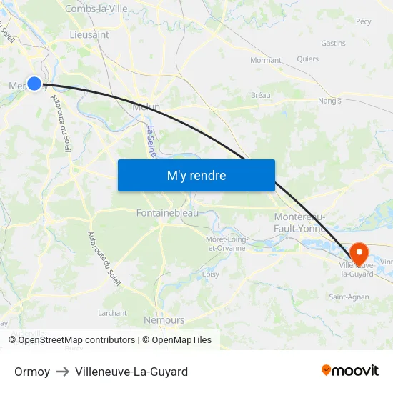 Ormoy to Villeneuve-La-Guyard map