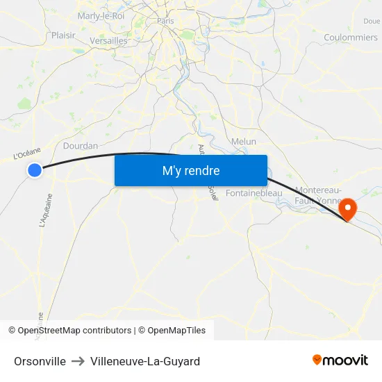 Orsonville to Villeneuve-La-Guyard map