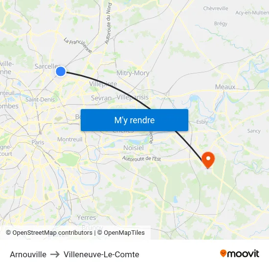 Arnouville to Villeneuve-Le-Comte map