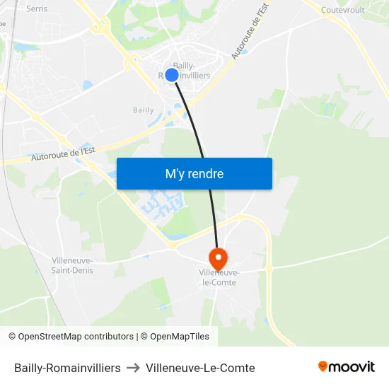 Bailly-Romainvilliers to Villeneuve-Le-Comte map