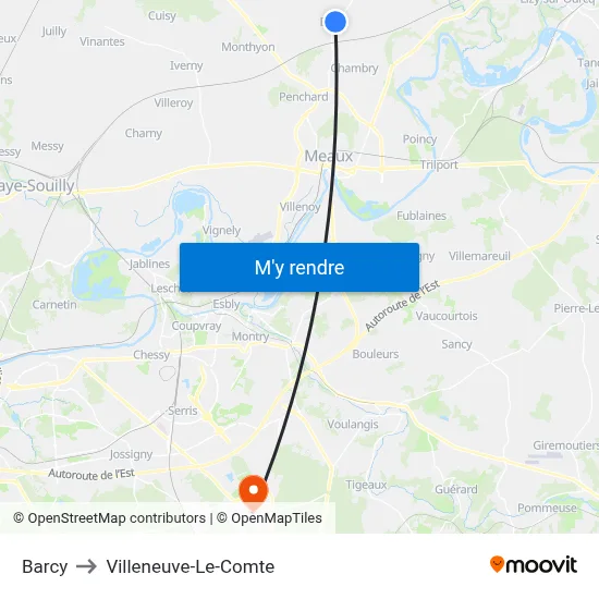 Barcy to Villeneuve-Le-Comte map