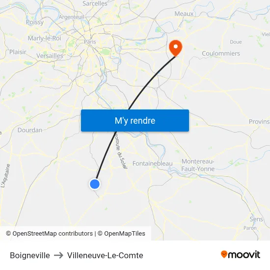 Boigneville to Villeneuve-Le-Comte map