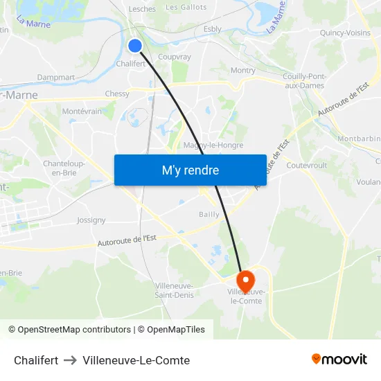 Chalifert to Villeneuve-Le-Comte map