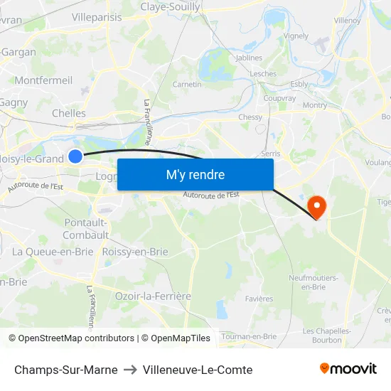 Champs-Sur-Marne to Villeneuve-Le-Comte map